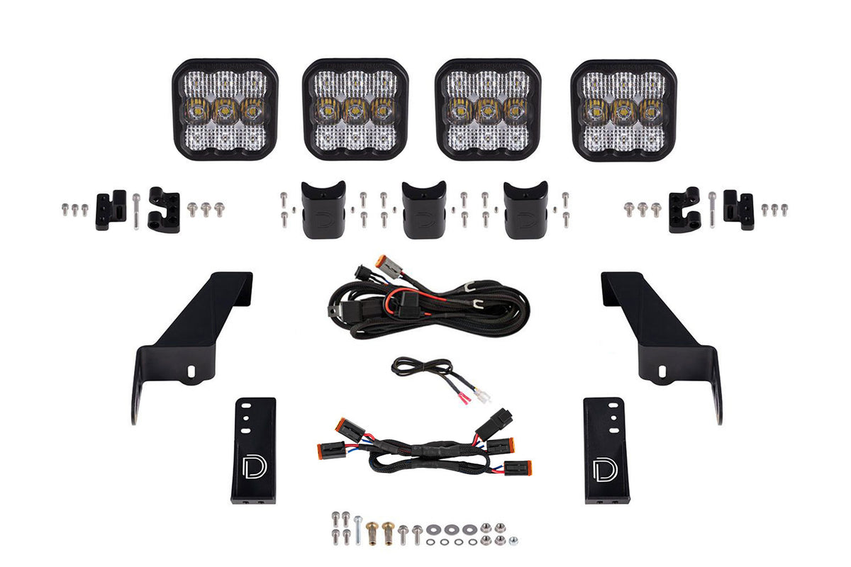 Jeep JL SS5 4-Pod CrossLink Grille Lightbar Kit  Pro White Combo